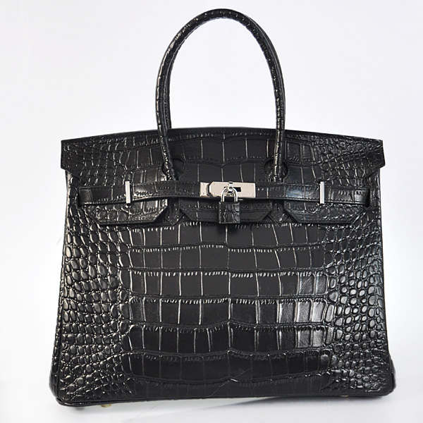 H35BCSS Hermes Birkin 35CM coccodrillo nero strisce di cuoio (Silve